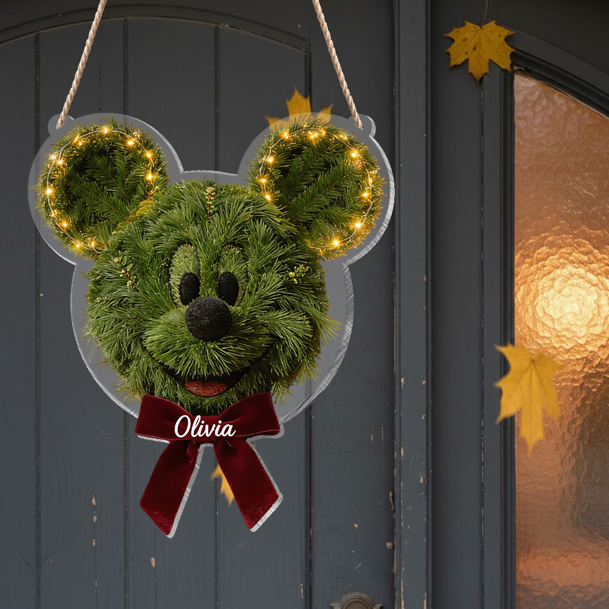 Mouse Ear Wreath Christmas - Personalized Mouse LED Light Acrylic Sign