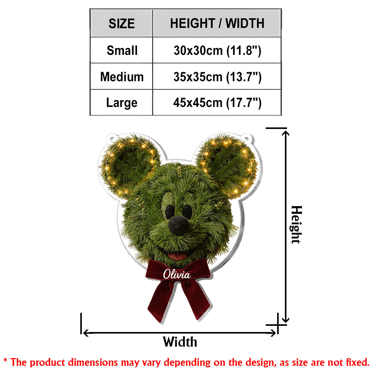 Mouse Ear Wreath Christmas - Personalized Mouse LED Light Acrylic Sign
