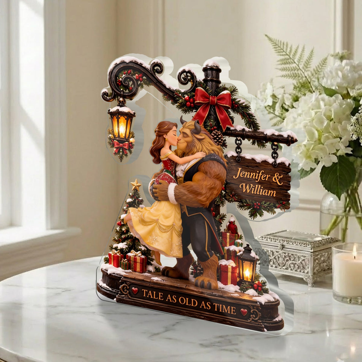 Romantic Christmas Fairytale Couple - Personalized Beauty And The Beast 2-Side Printed Acrylic Plaque