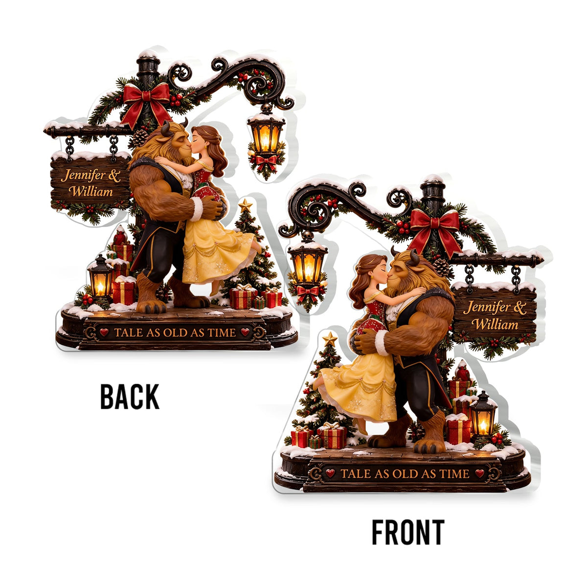 Romantic Christmas Fairytale Couple - Personalized Beauty And The Beast 2-Side Printed Acrylic Plaque