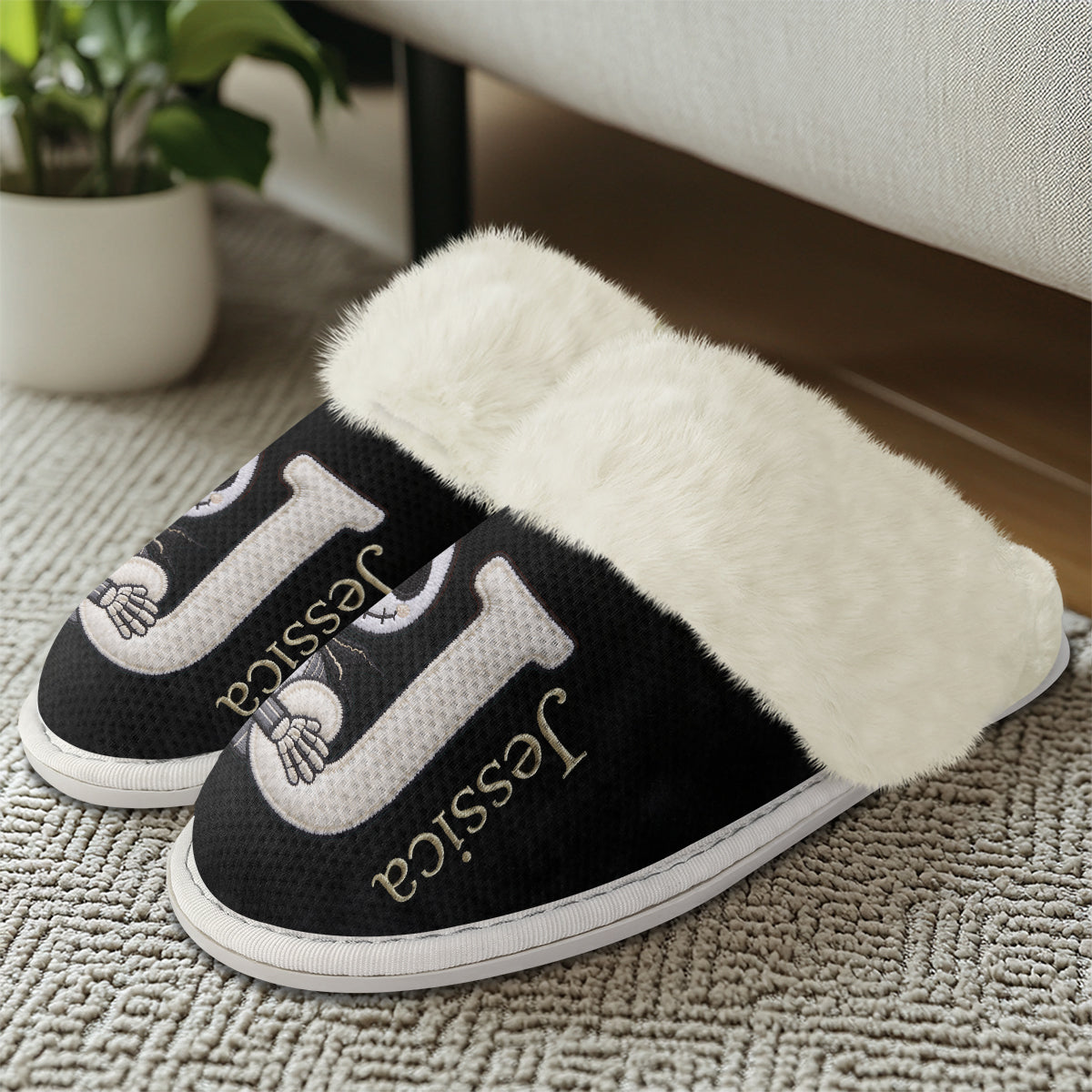 Spooky Monogram Cozy Pair - Personalized Nightmare Slippers With Fur Lining