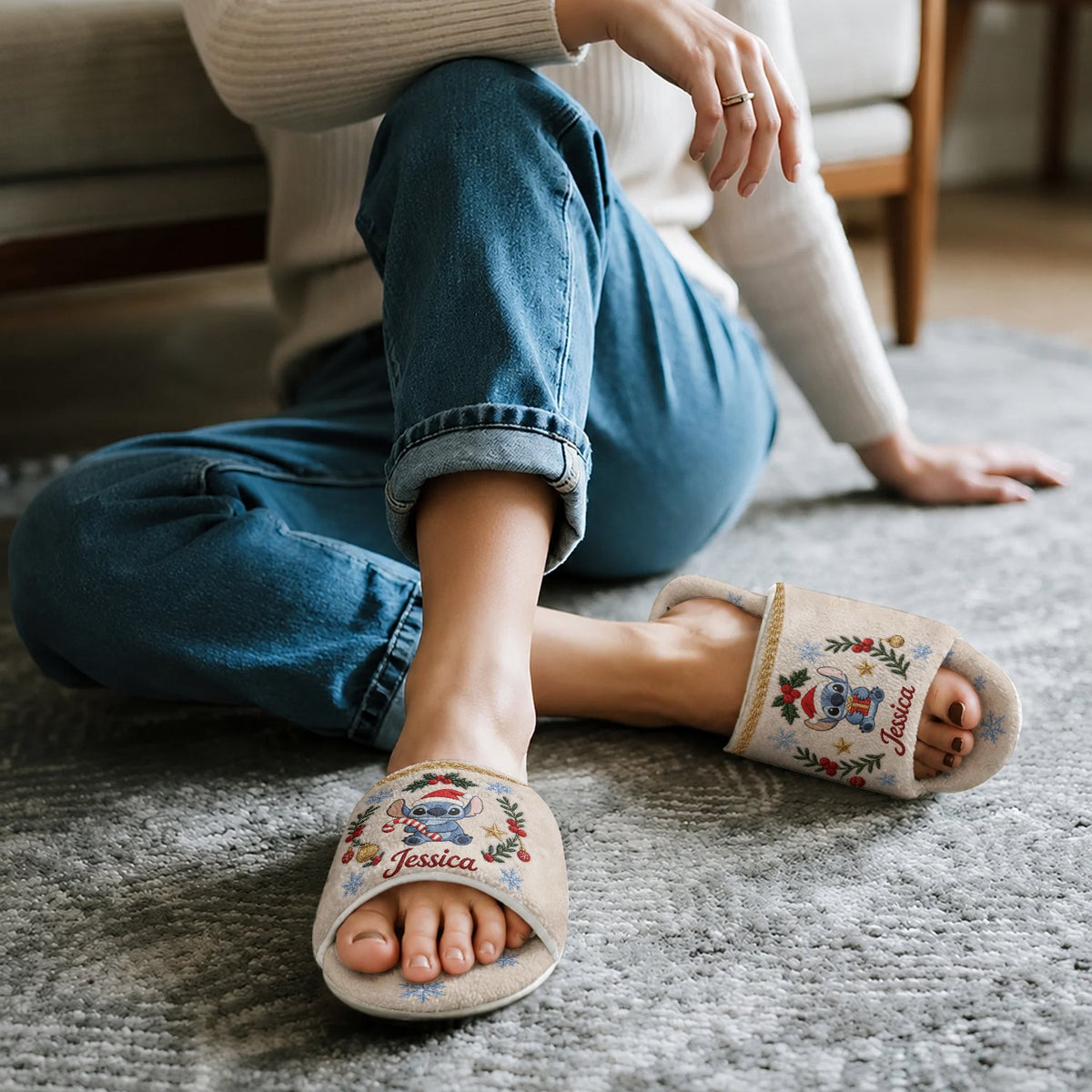 Merry Christmas - Personalized Ohana Open-Toe Slippers