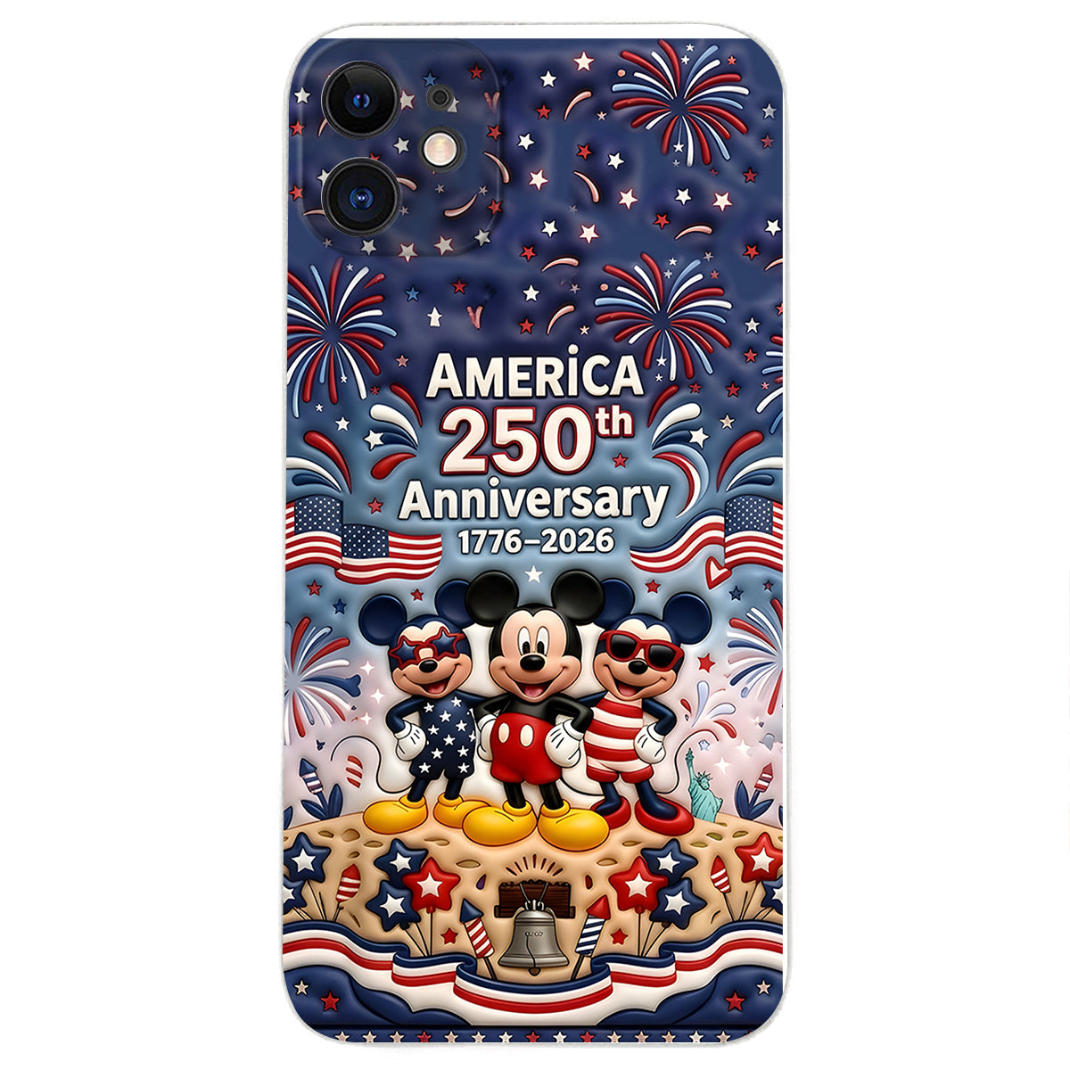 Cute Mouse USA 250th Anniversary - Personalized Mouse 3D Embossed Leather Phone Case