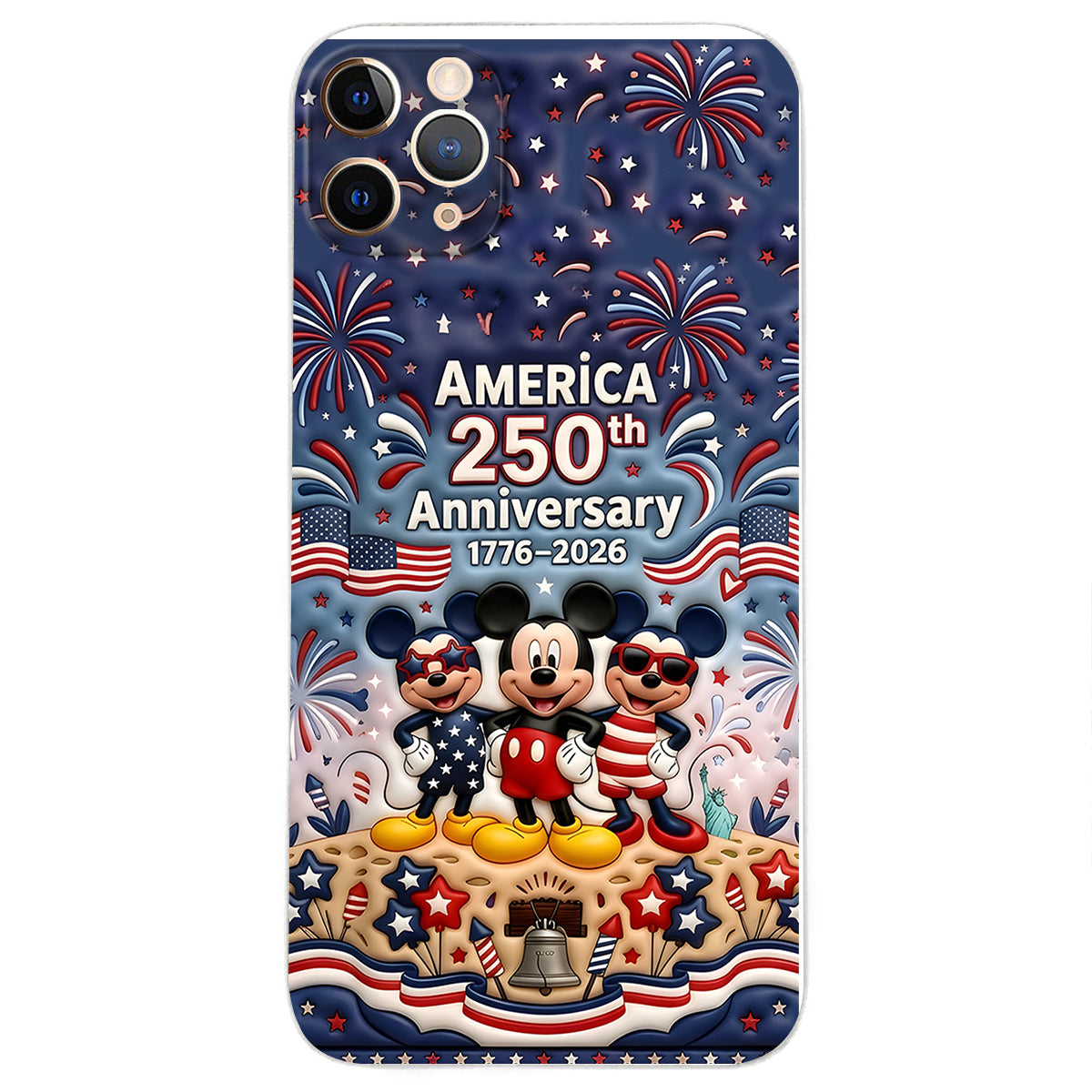 Cute Mouse USA 250th Anniversary - Personalized Mouse 3D Embossed Leather Phone Case