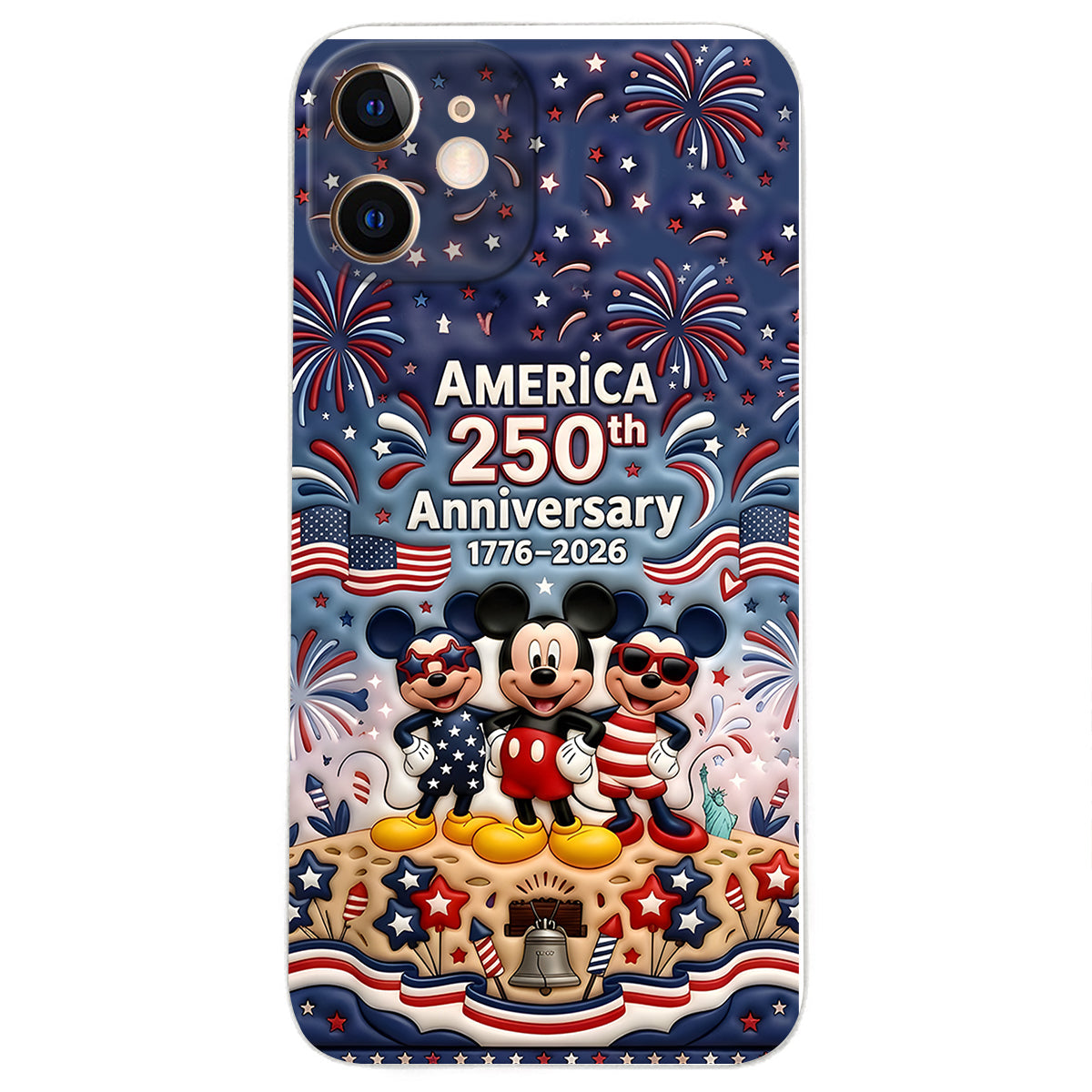 Cute Mouse USA 250th Anniversary - Personalized Mouse 3D Embossed Leather Phone Case