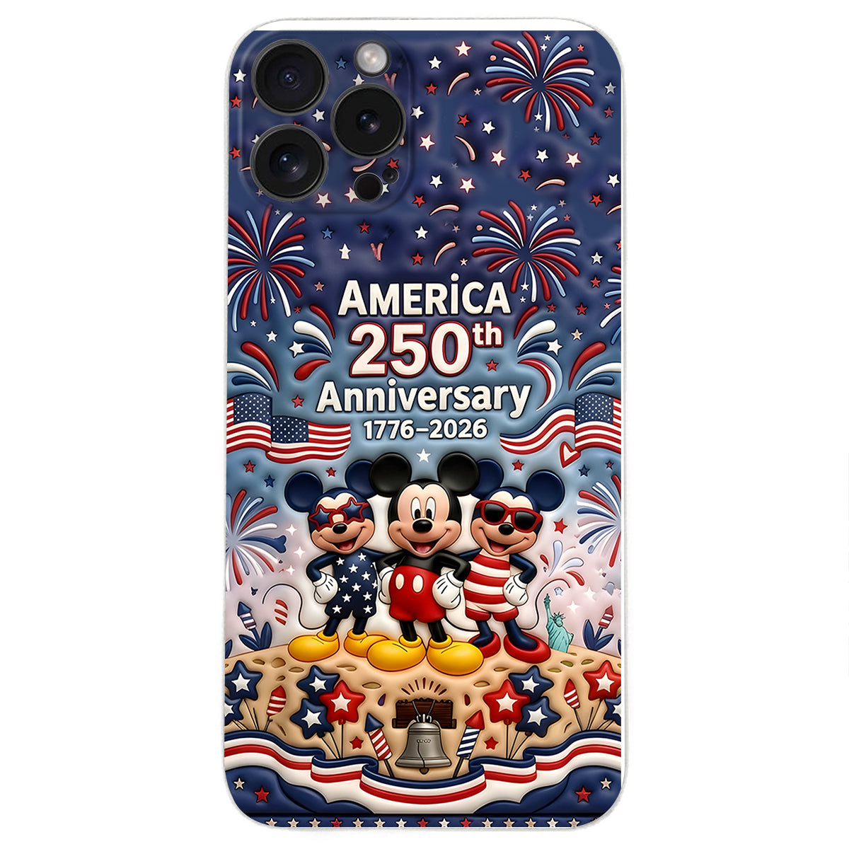 Cute Mouse USA 250th Anniversary - Personalized Mouse 3D Embossed Leather Phone Case