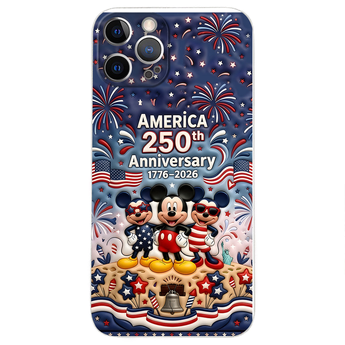 Cute Mouse USA 250th Anniversary - Personalized Mouse 3D Embossed Leather Phone Case