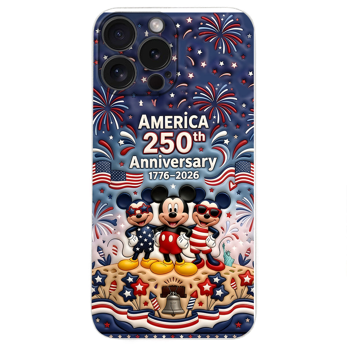 Cute Mouse USA 250th Anniversary - Personalized Mouse 3D Embossed Leather Phone Case