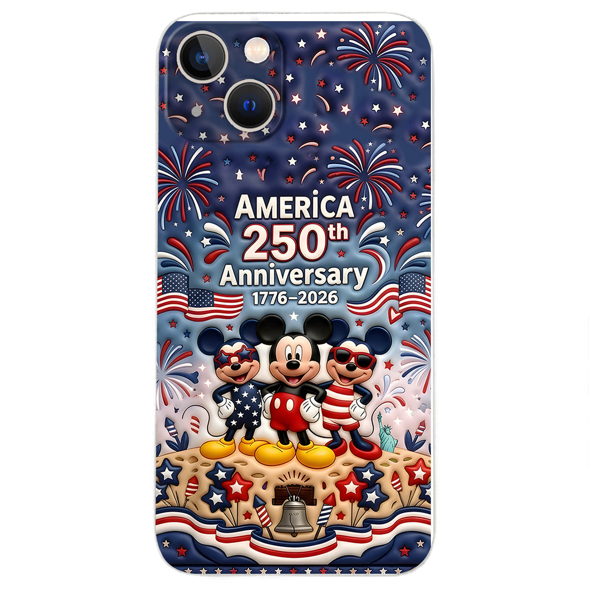 Cute Mouse USA 250th Anniversary - Personalized Mouse 3D Embossed Leather Phone Case