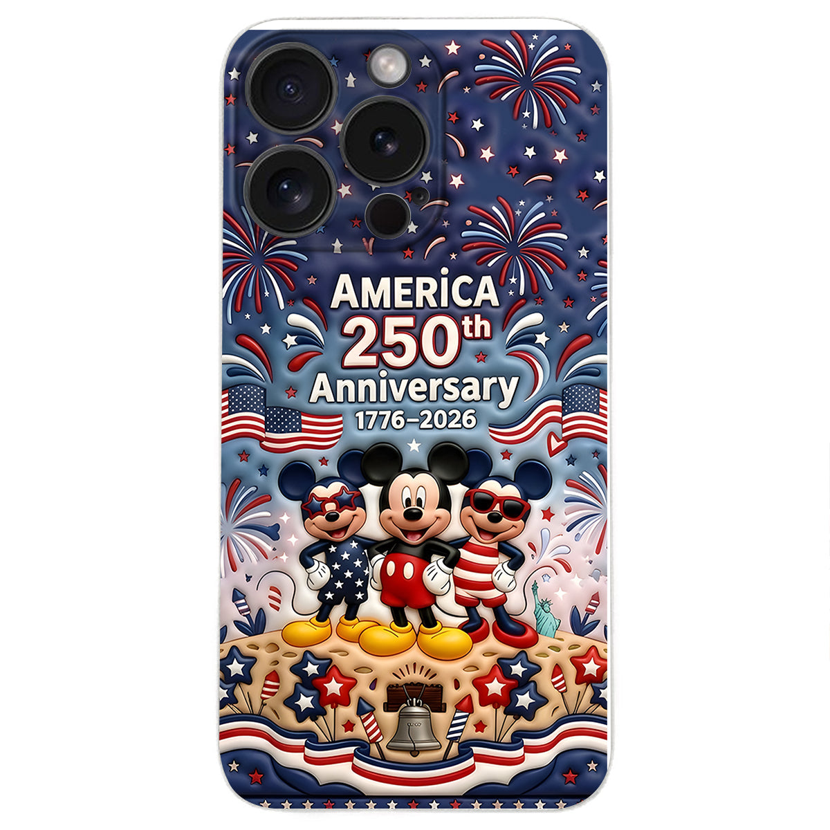 Cute Mouse USA 250th Anniversary - Personalized Mouse 3D Embossed Leather Phone Case