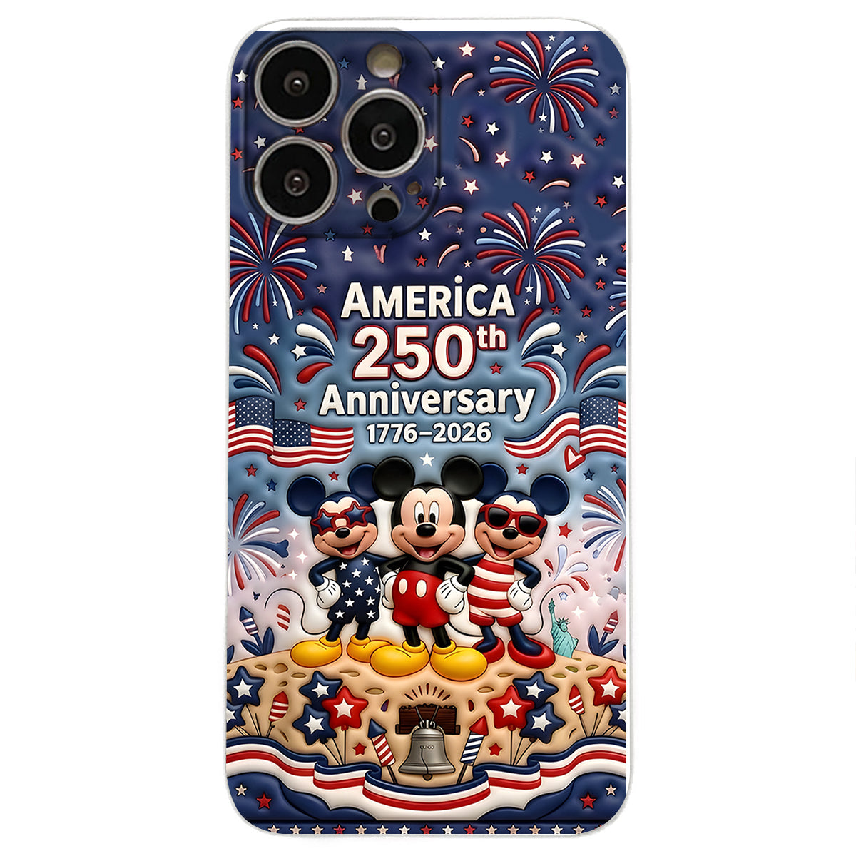 Cute Mouse USA 250th Anniversary - Personalized Mouse 3D Embossed Leather Phone Case
