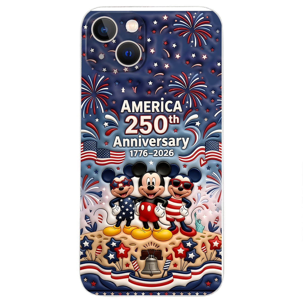 Cute Mouse USA 250th Anniversary - Personalized Mouse 3D Embossed Leather Phone Case