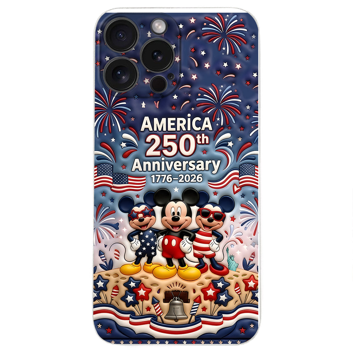 Cute Mouse USA 250th Anniversary - Personalized Mouse 3D Embossed Leather Phone Case