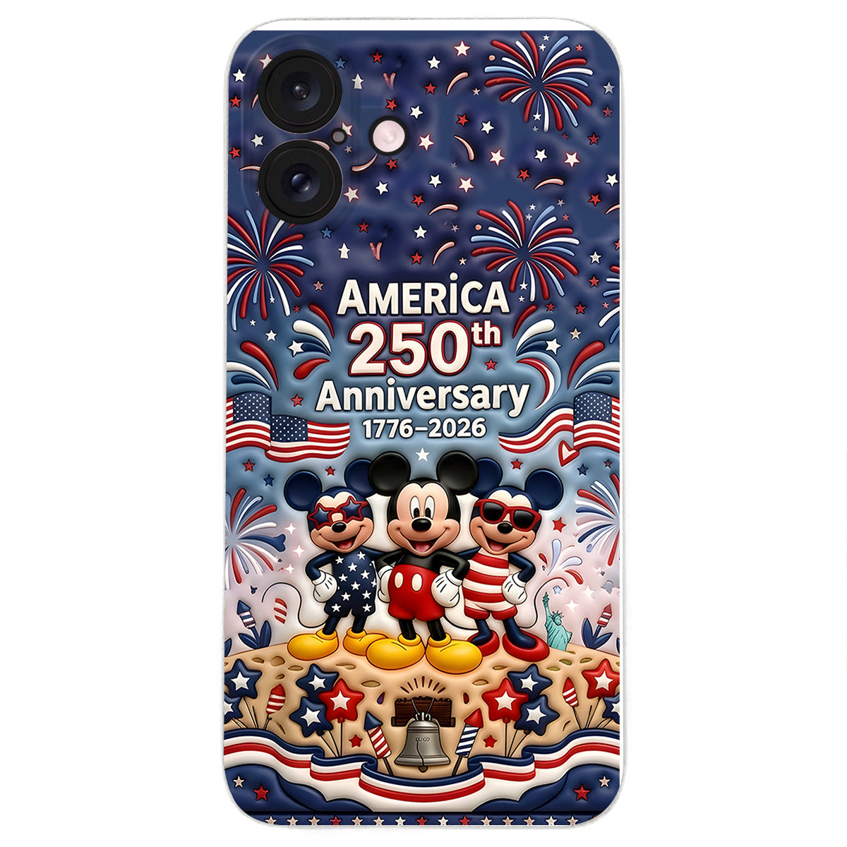 Cute Mouse USA 250th Anniversary - Personalized Mouse 3D Embossed Leather Phone Case