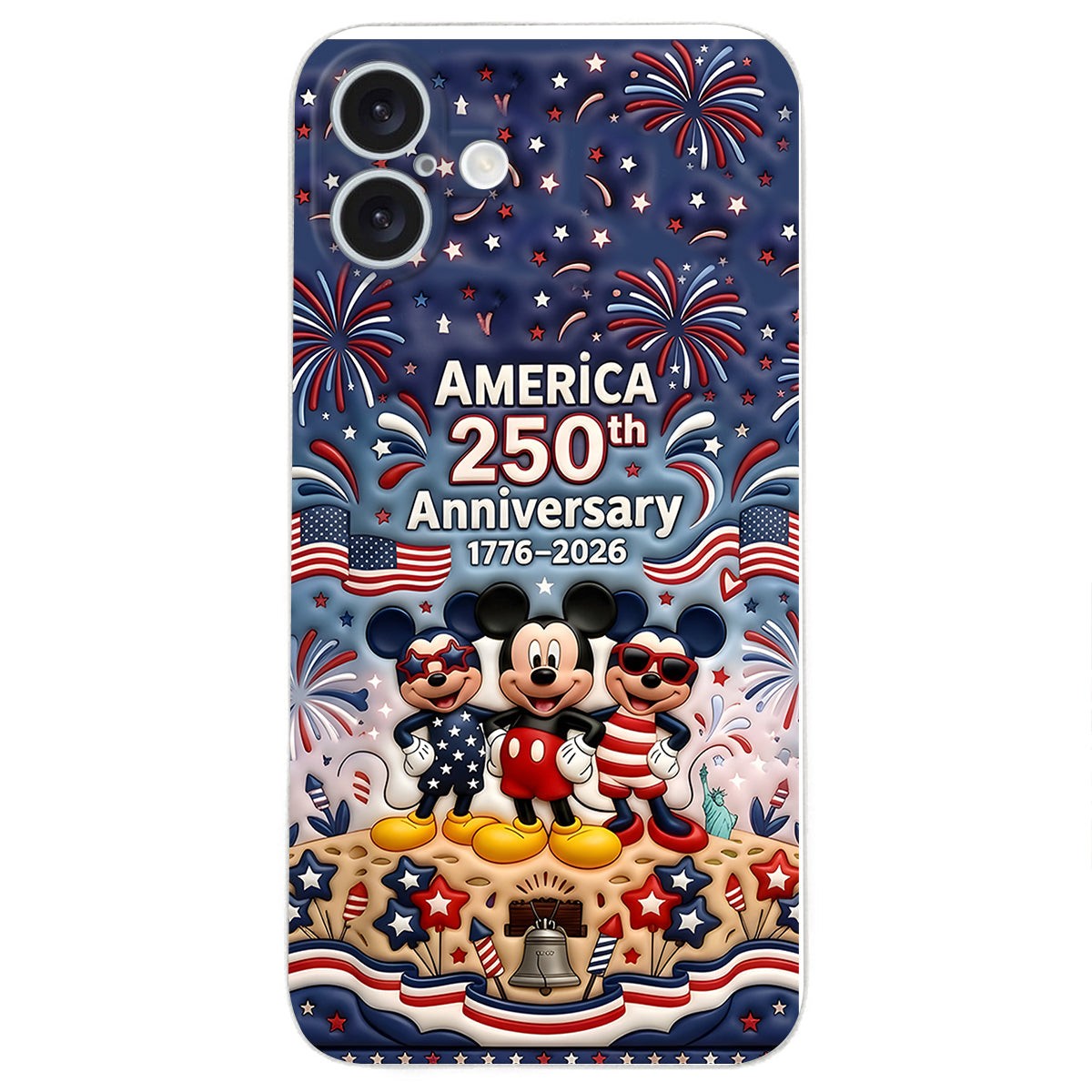 Cute Mouse USA 250th Anniversary - Personalized Mouse 3D Embossed Leather Phone Case