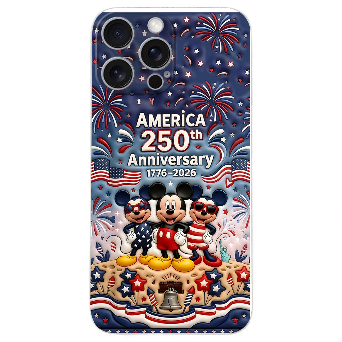 Cute Mouse USA 250th Anniversary - Personalized Mouse 3D Embossed Leather Phone Case