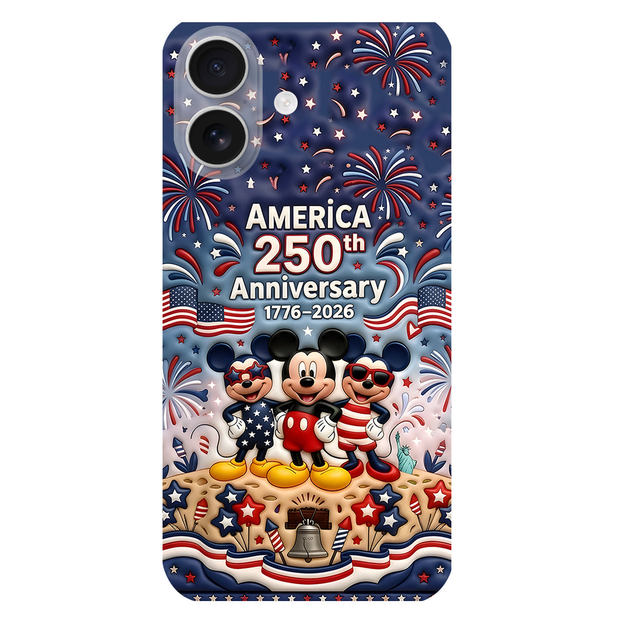 Cute Mouse USA 250th Anniversary - Personalized Mouse 3D Embossed Leather Phone Case