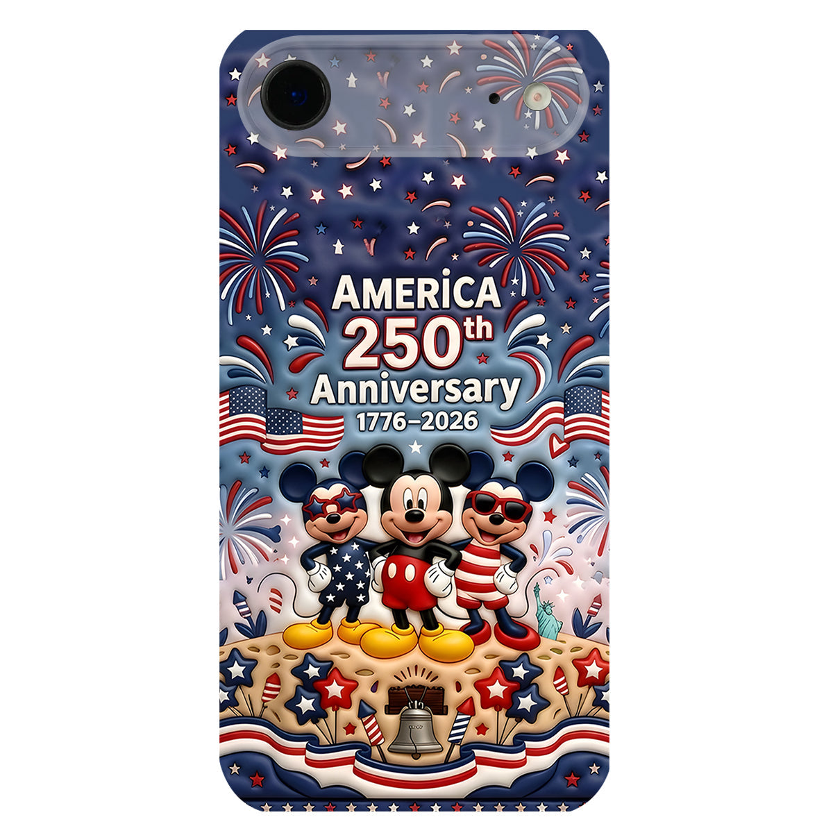 Cute Mouse USA 250th Anniversary - Personalized Mouse 3D Embossed Leather Phone Case