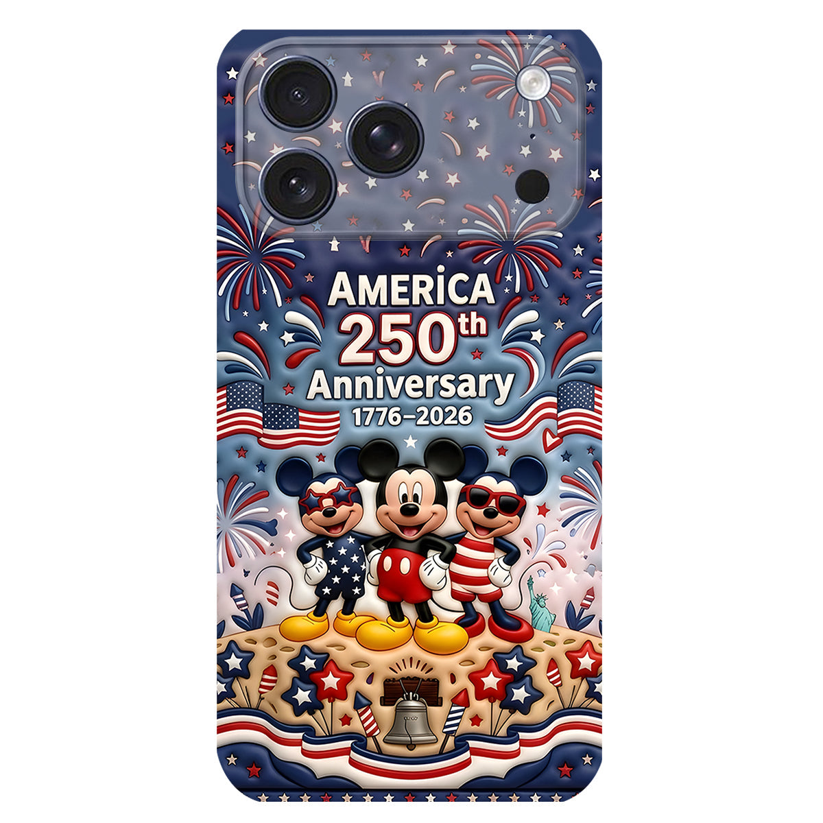 Cute Mouse USA 250th Anniversary - Personalized Mouse 3D Embossed Leather Phone Case