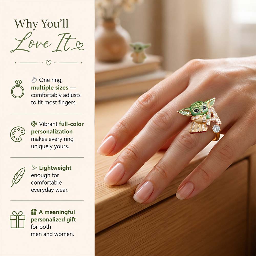 Galaxy Character Holding Love Letter - Personalized The Force Adjustable Shaped Ring
