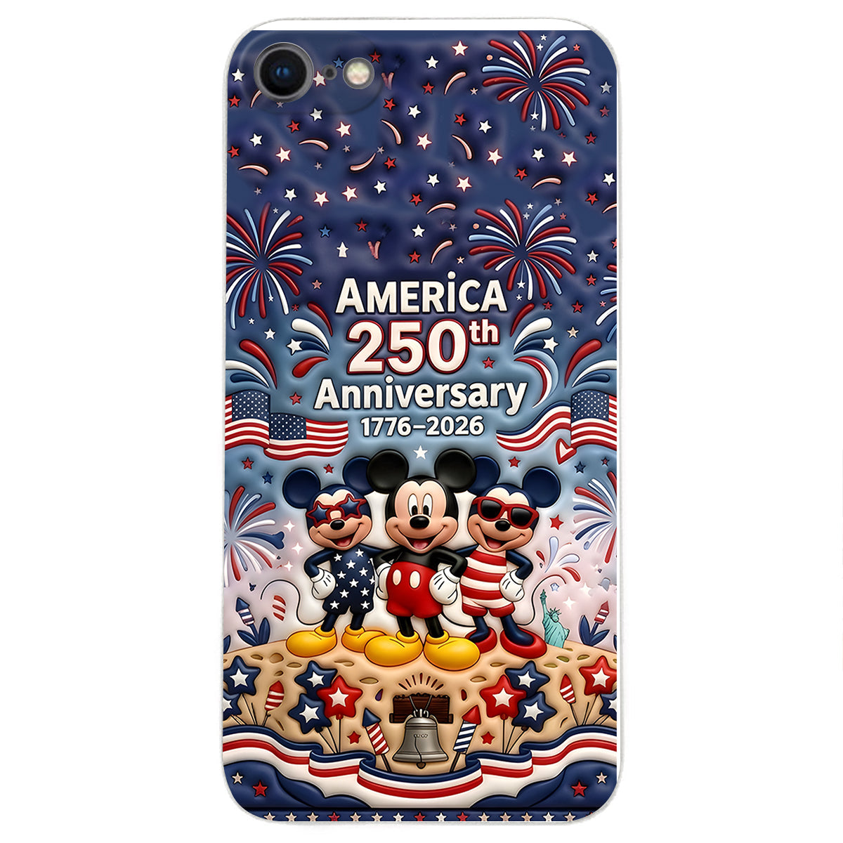 Cute Mouse USA 250th Anniversary - Personalized Mouse 3D Embossed Leather Phone Case