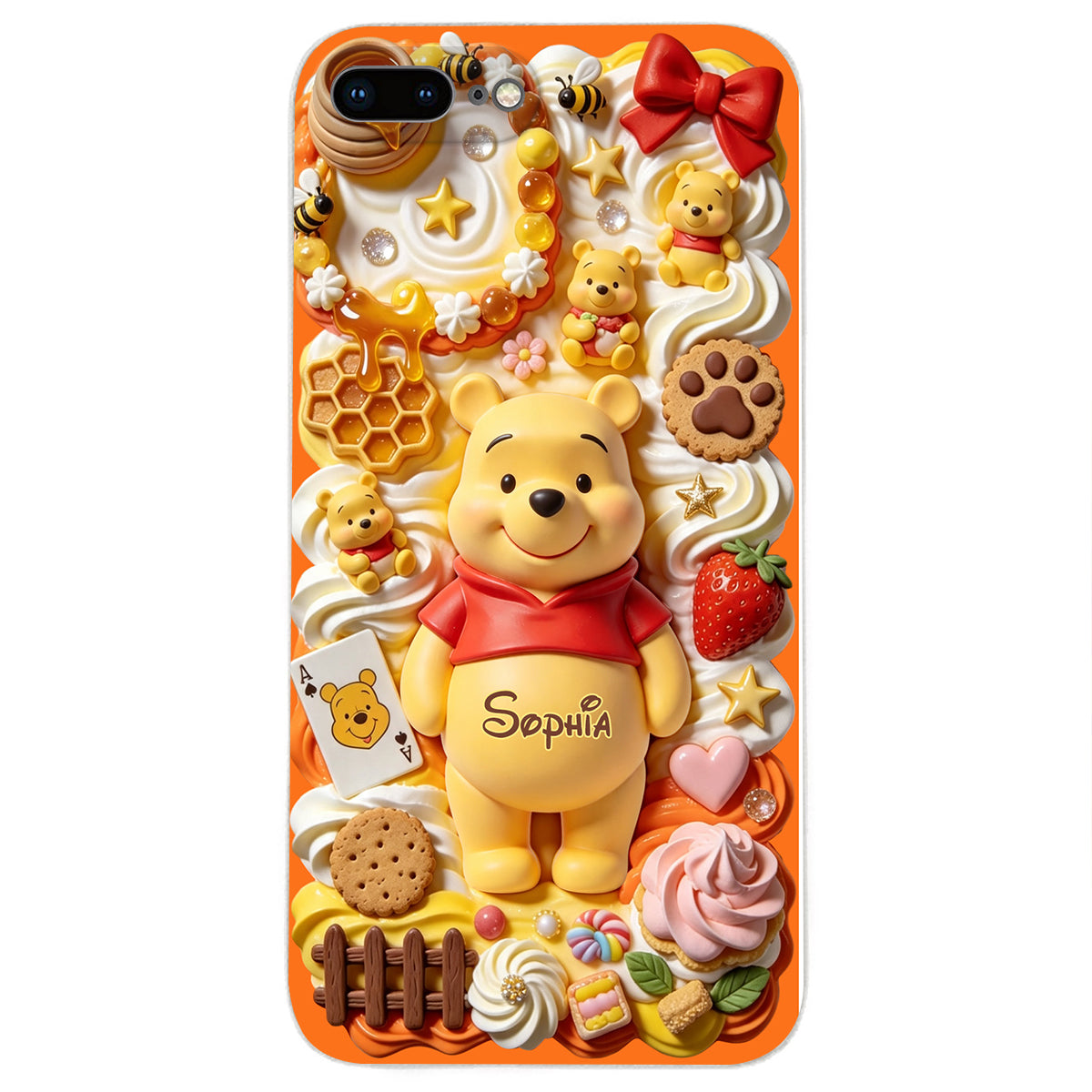 Sweet Bear - Personalized Yellow Bear 3D Embossed Leather Phone Case