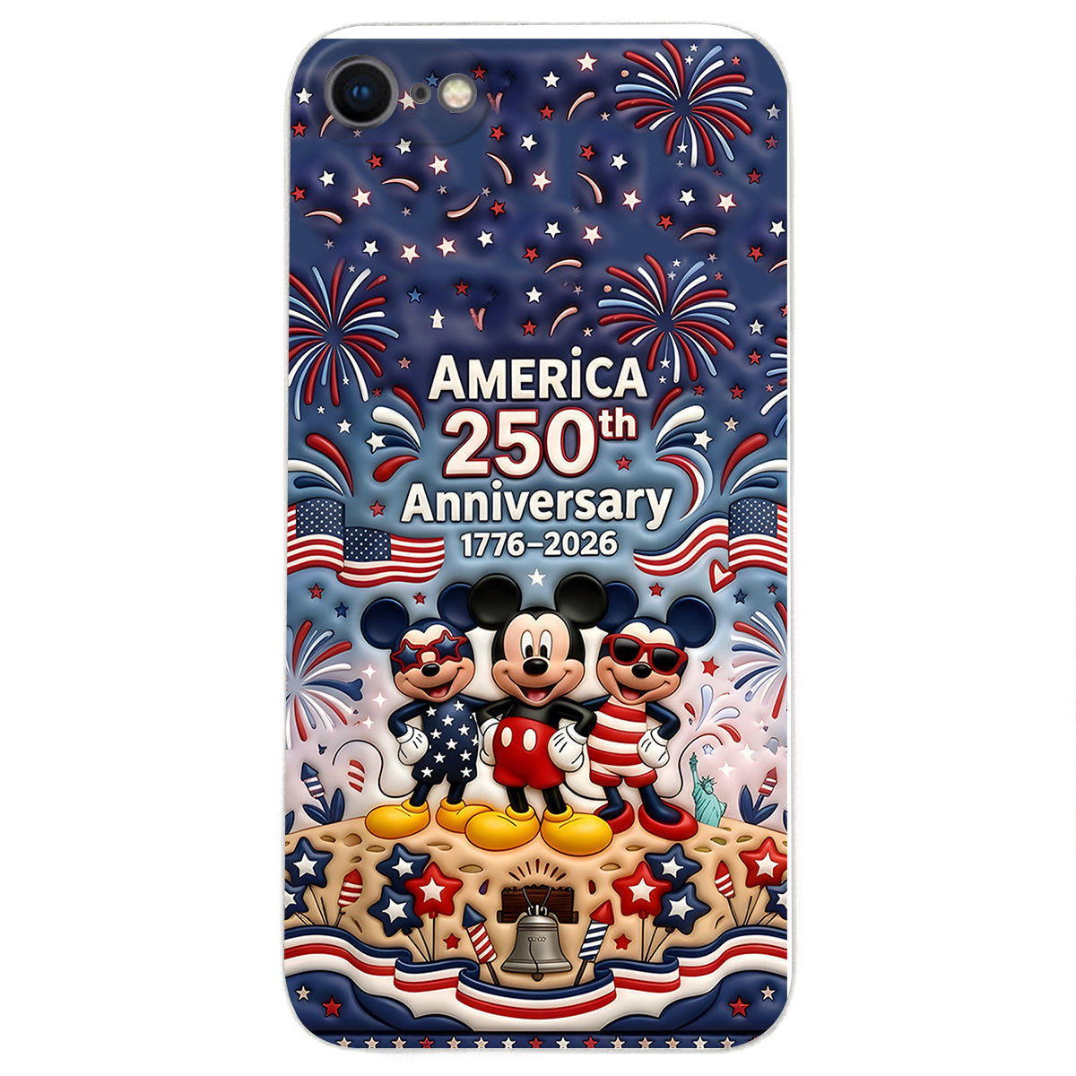 Cute Mouse USA 250th Anniversary - Personalized Mouse 3D Embossed Leather Phone Case