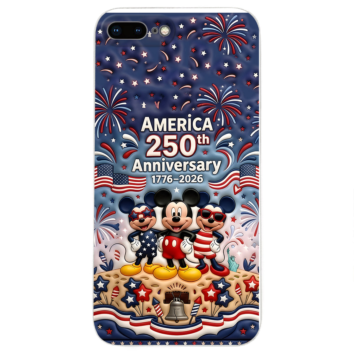 Cute Mouse USA 250th Anniversary - Personalized Mouse 3D Embossed Leather Phone Case