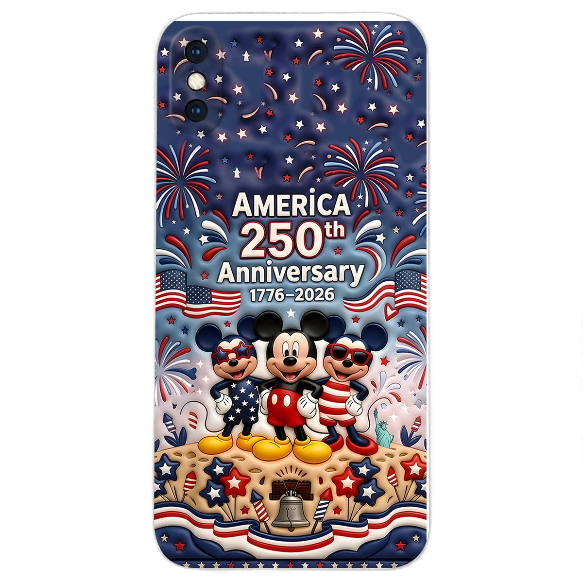 Cute Mouse USA 250th Anniversary - Personalized Mouse 3D Embossed Leather Phone Case