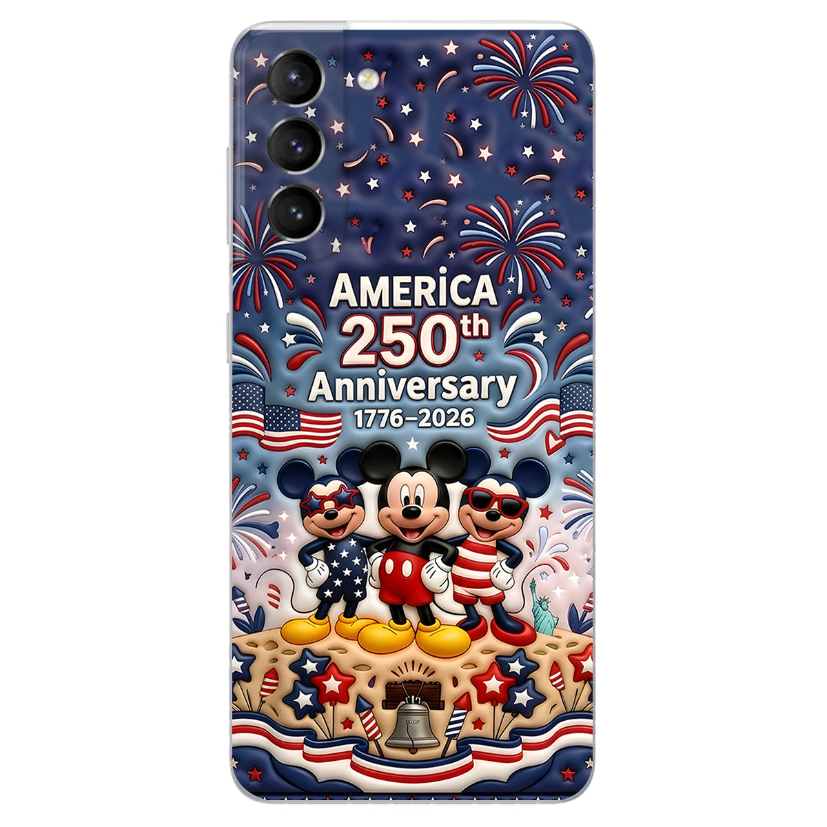 Cute Mouse USA 250th Anniversary - Personalized Mouse 3D Embossed Leather Phone Case