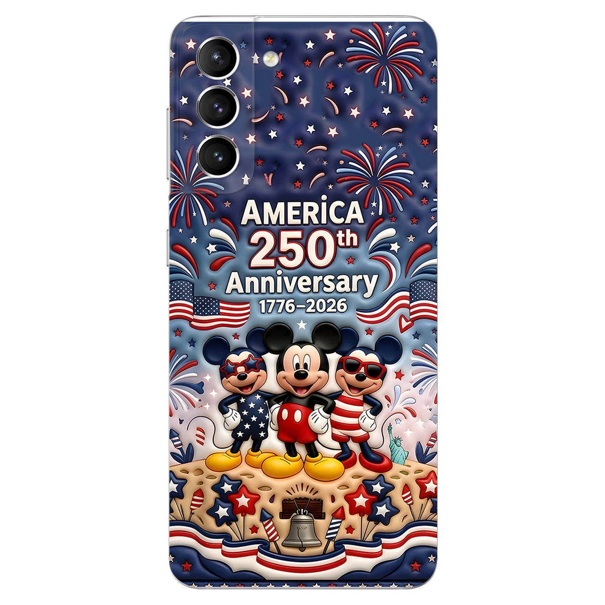 Cute Mouse USA 250th Anniversary - Personalized Mouse 3D Embossed Leather Phone Case