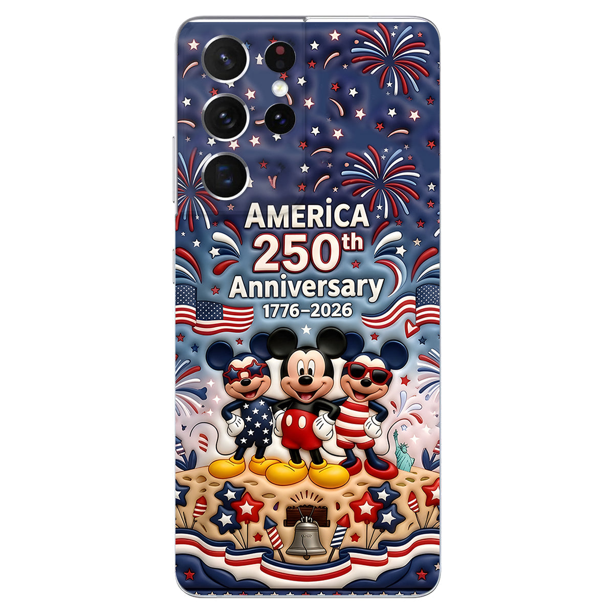 Cute Mouse USA 250th Anniversary - Personalized Mouse 3D Embossed Leather Phone Case