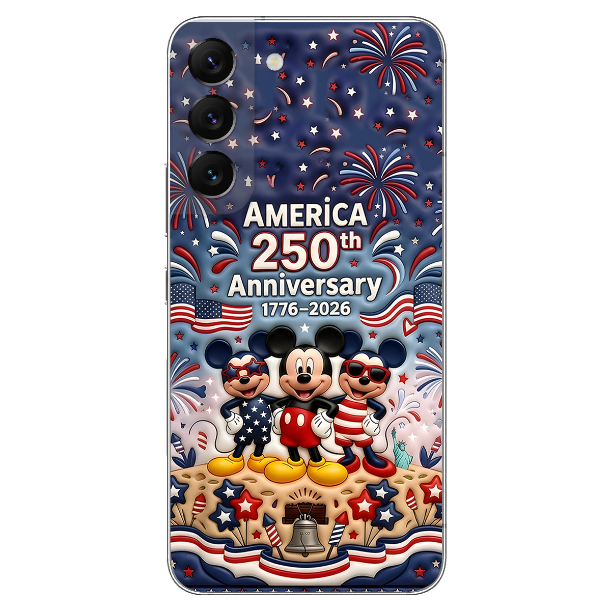 Cute Mouse USA 250th Anniversary - Personalized Mouse 3D Embossed Leather Phone Case