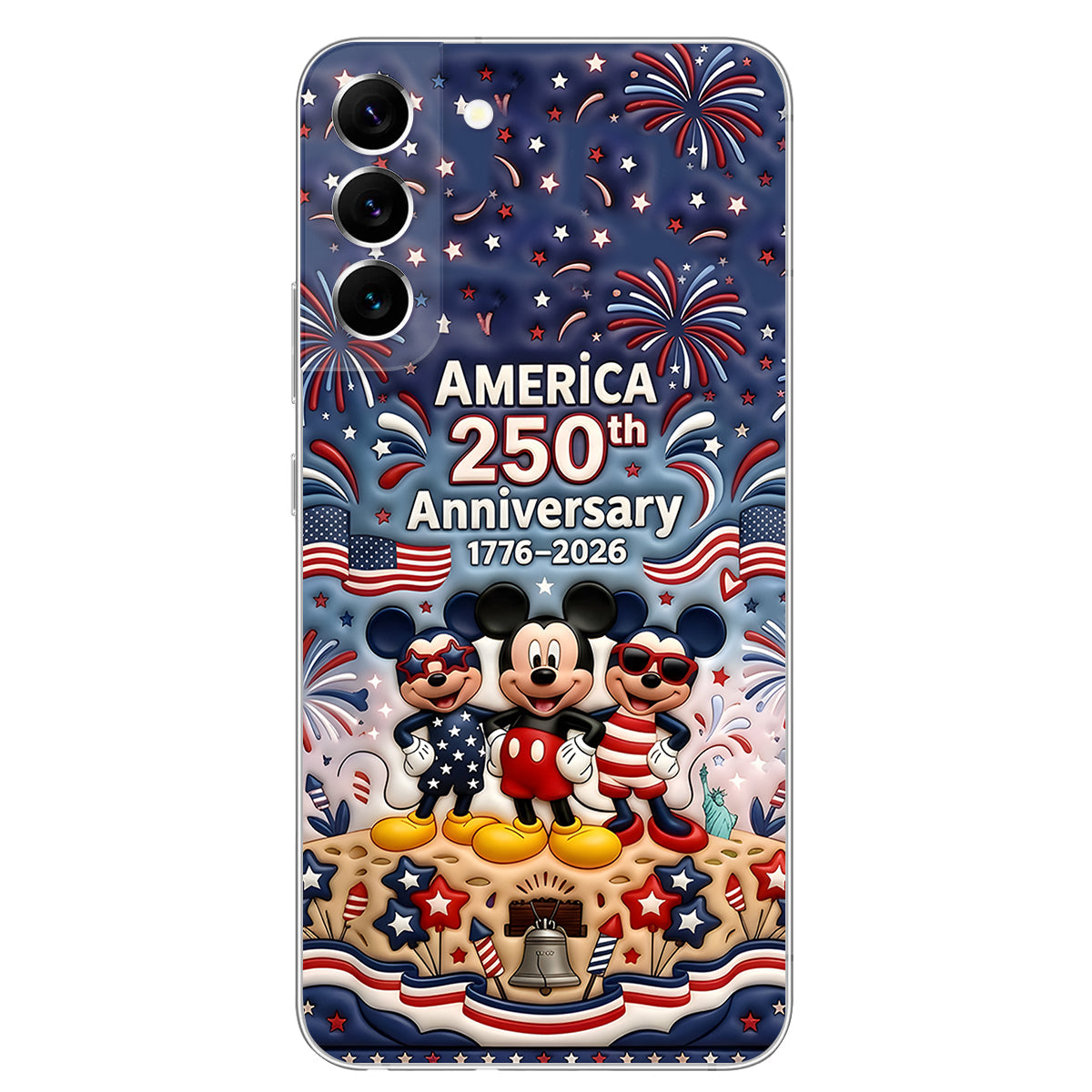 Cute Mouse USA 250th Anniversary - Personalized Mouse 3D Embossed Leather Phone Case