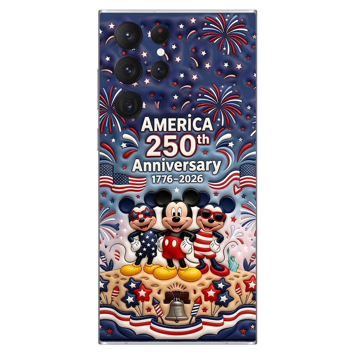 Cute Mouse USA 250th Anniversary - Personalized Mouse 3D Embossed Leather Phone Case