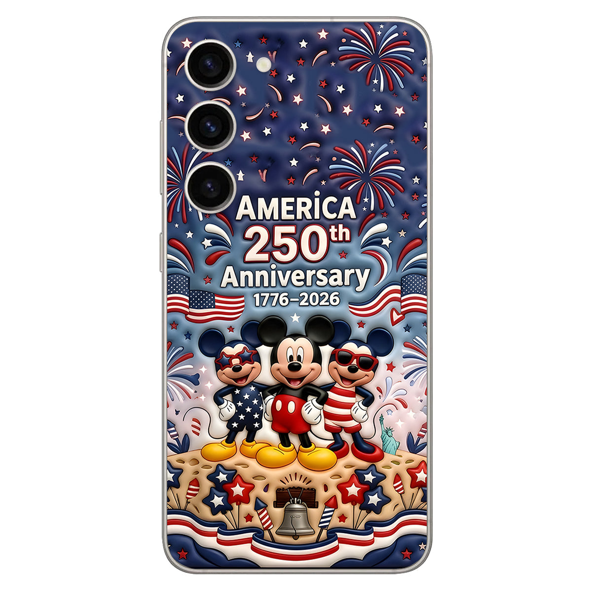 Cute Mouse USA 250th Anniversary - Personalized Mouse 3D Embossed Leather Phone Case