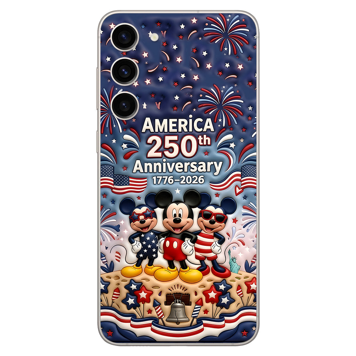 Cute Mouse USA 250th Anniversary - Personalized Mouse 3D Embossed Leather Phone Case