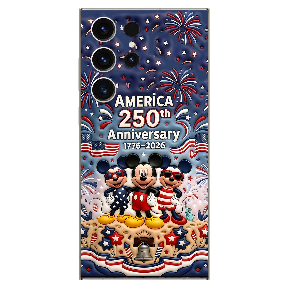 Cute Mouse USA 250th Anniversary - Personalized Mouse 3D Embossed Leather Phone Case