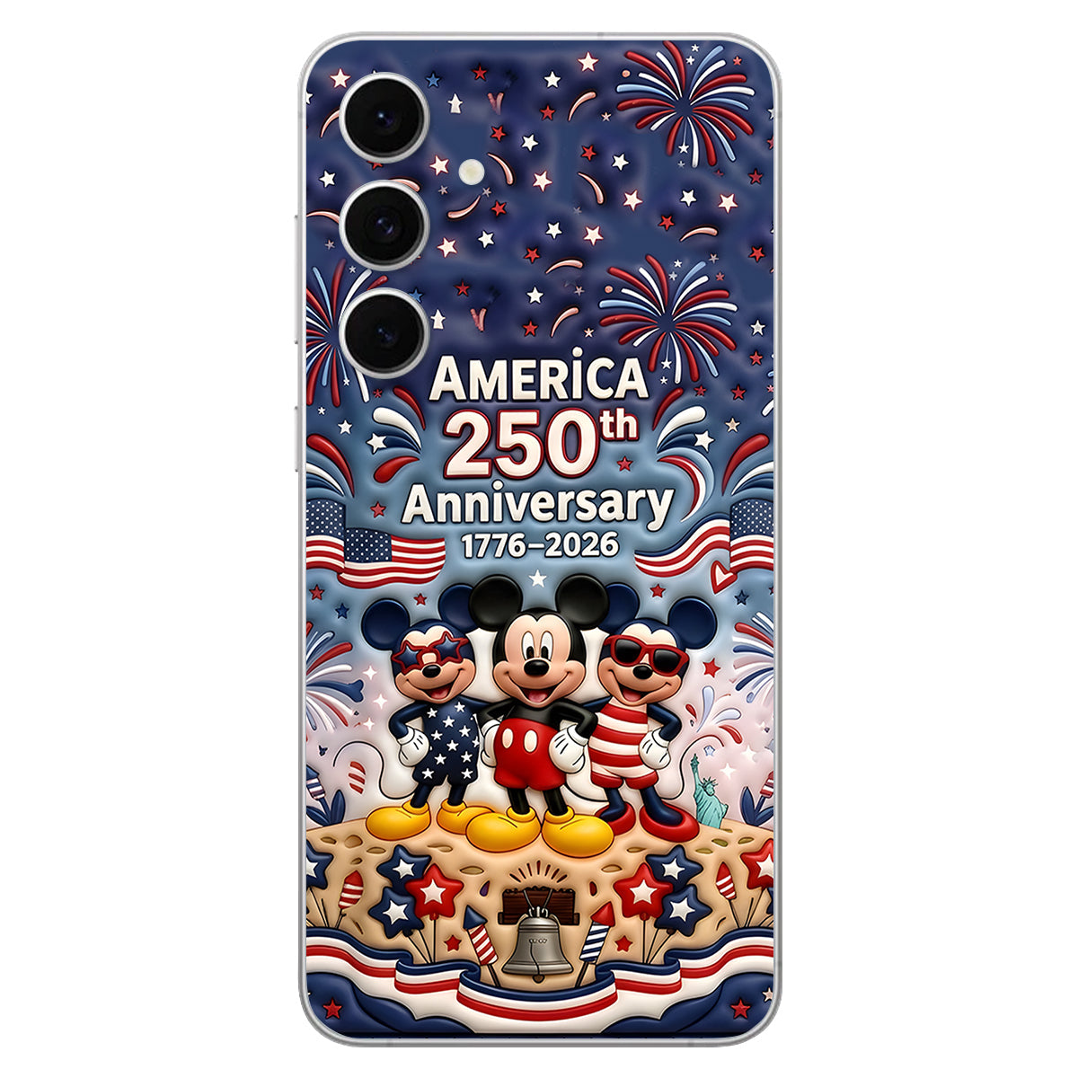 Cute Mouse USA 250th Anniversary - Personalized Mouse 3D Embossed Leather Phone Case