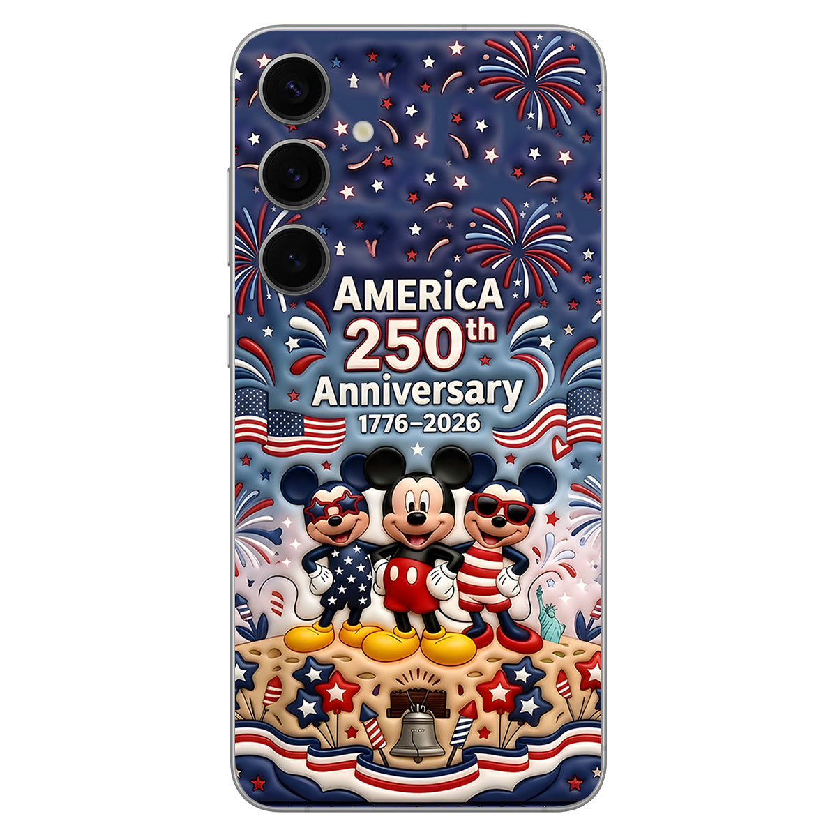 Cute Mouse USA 250th Anniversary - Personalized Mouse 3D Embossed Leather Phone Case