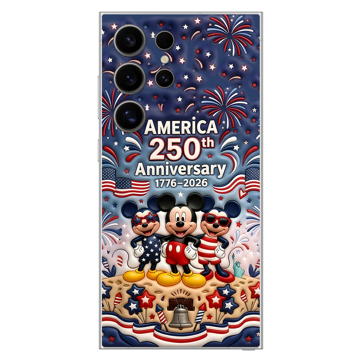 Cute Mouse USA 250th Anniversary - Personalized Mouse 3D Embossed Leather Phone Case