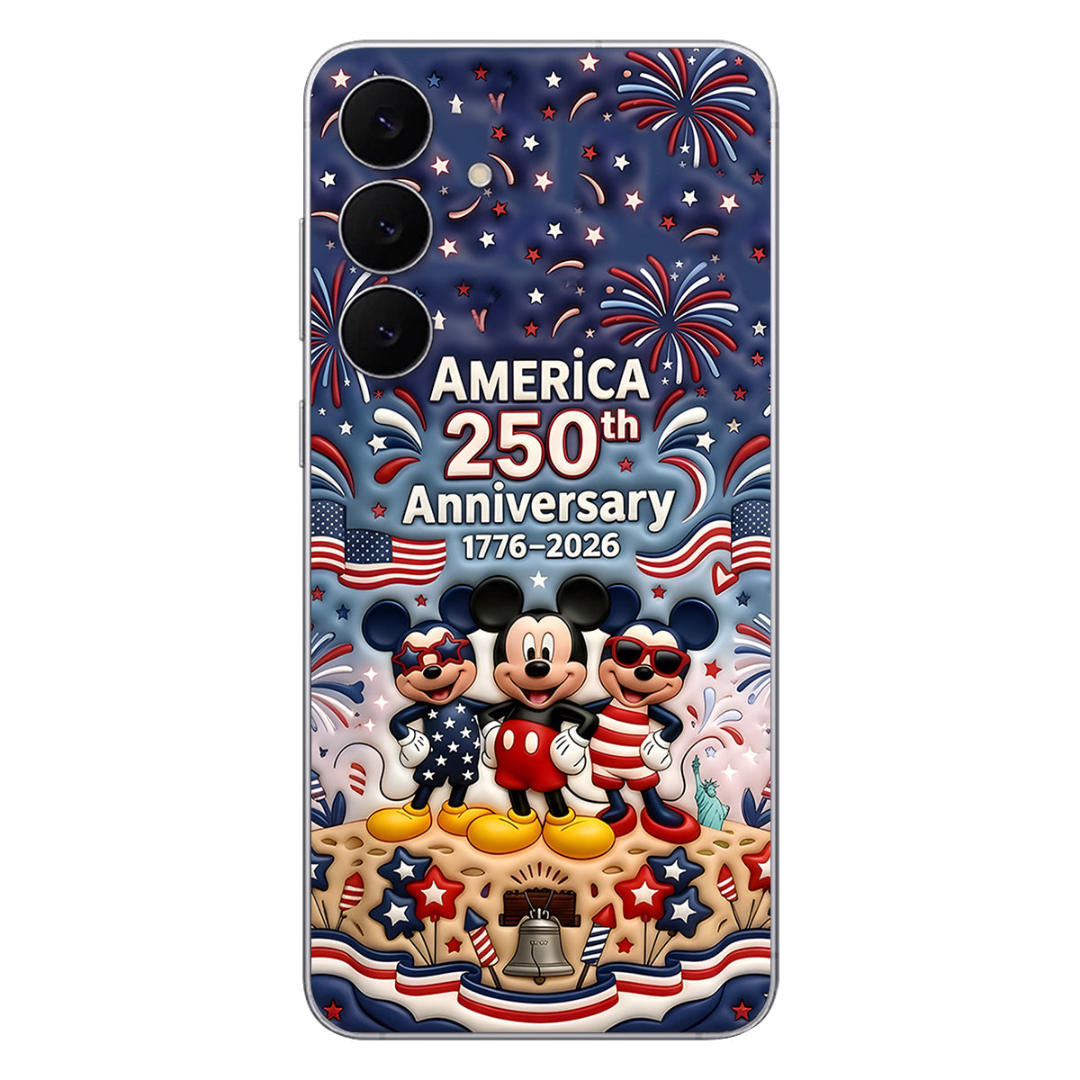 Cute Mouse USA 250th Anniversary - Personalized Mouse 3D Embossed Leather Phone Case