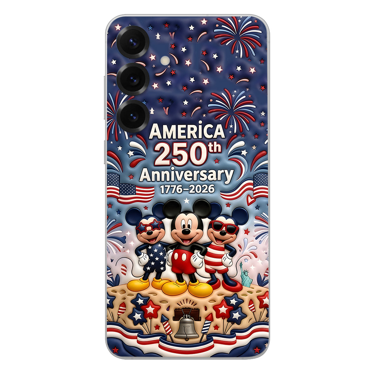 Cute Mouse USA 250th Anniversary - Personalized Mouse 3D Embossed Leather Phone Case