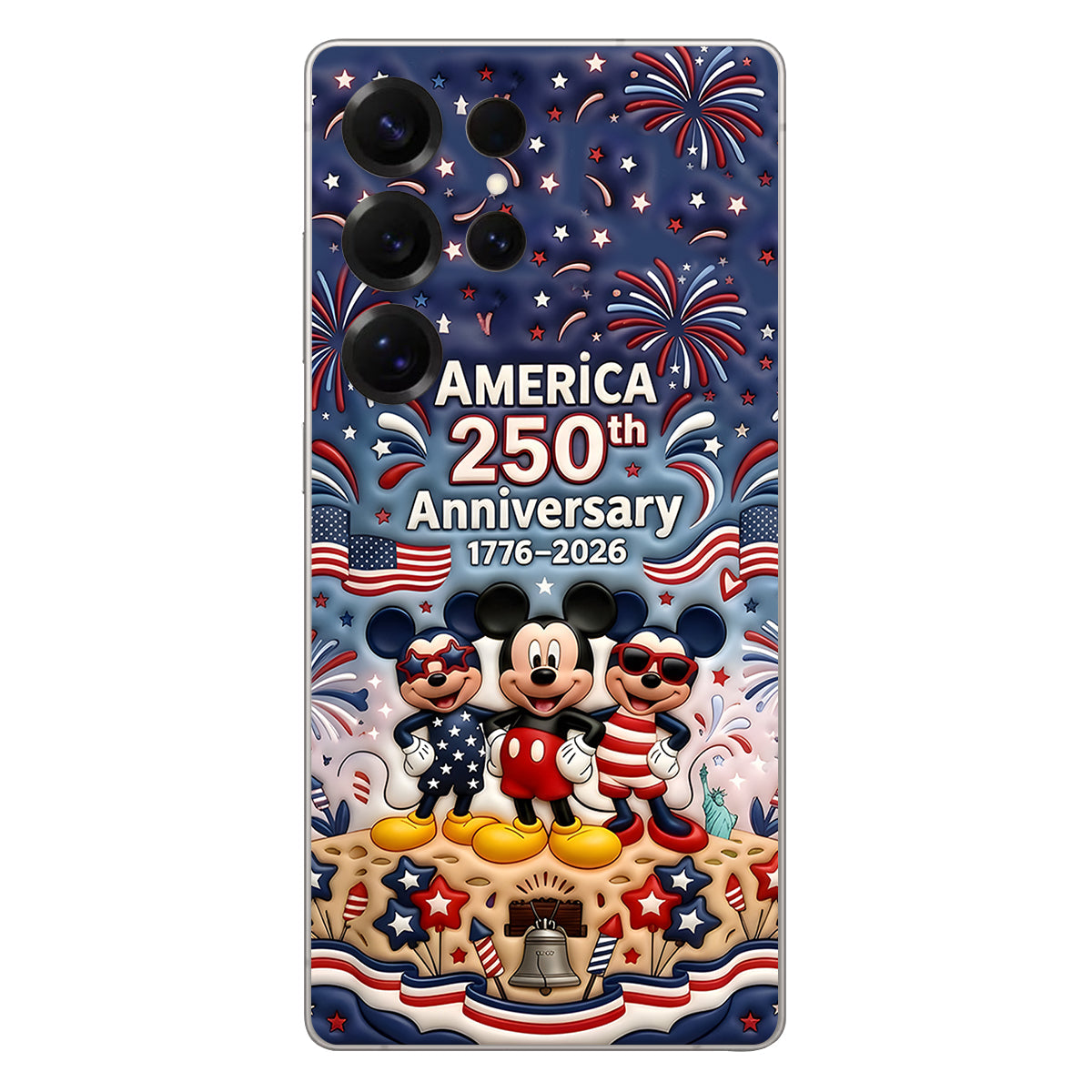 Cute Mouse USA 250th Anniversary - Personalized Mouse 3D Embossed Leather Phone Case
