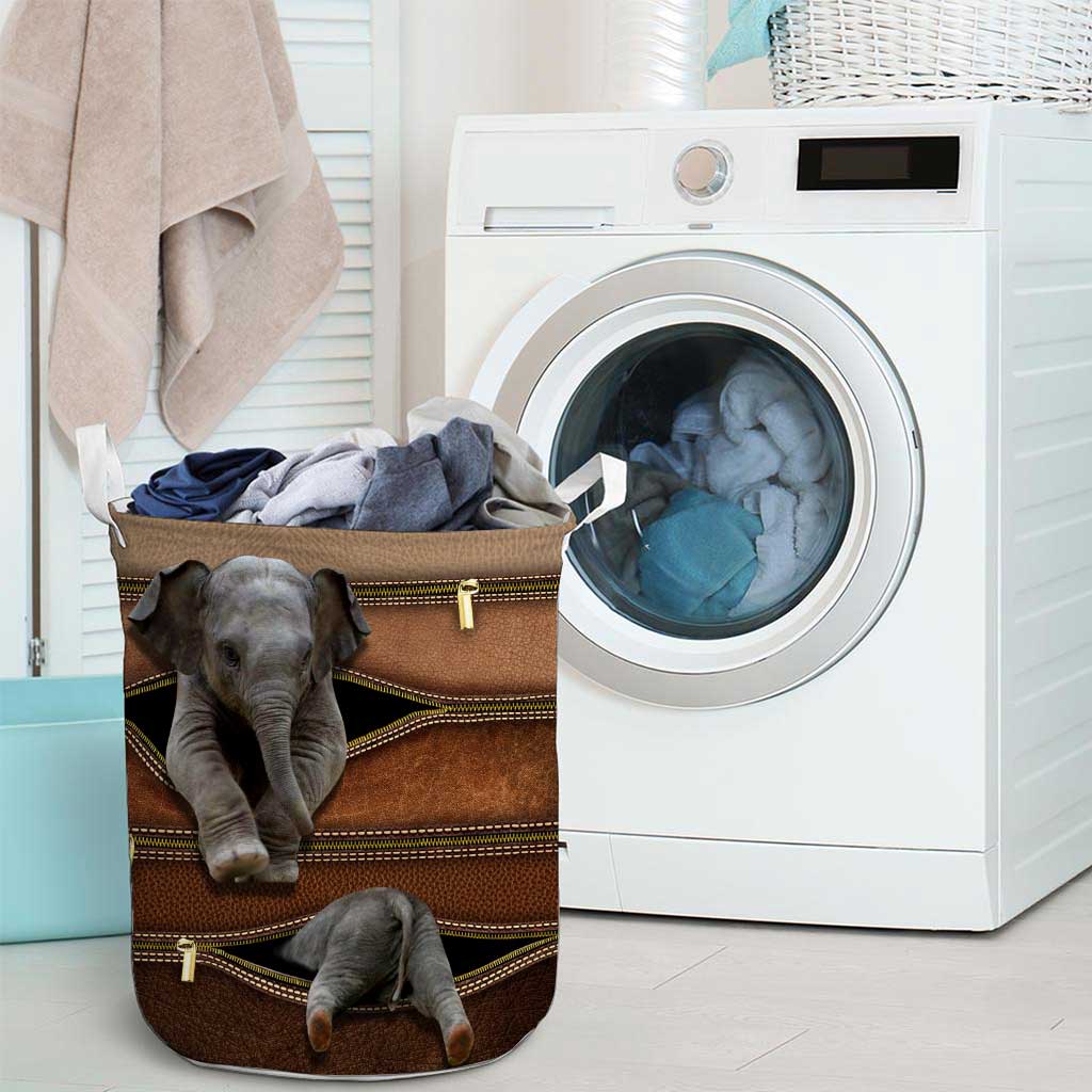 Elephant Leather Pattern Print Elephant Laundry Basket 0622